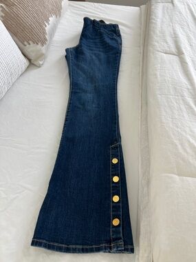 INC  Dark Blue Flare Jeans with Gold Accents w 1 %  spandex! Stretch !